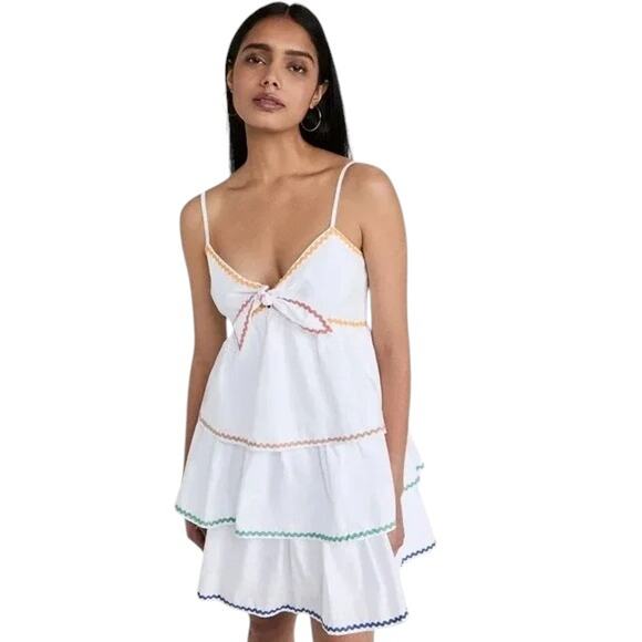 English Factory  Three Tiered Colorblock Wave Trim  White Dress Size Large - Picture 1 of 10